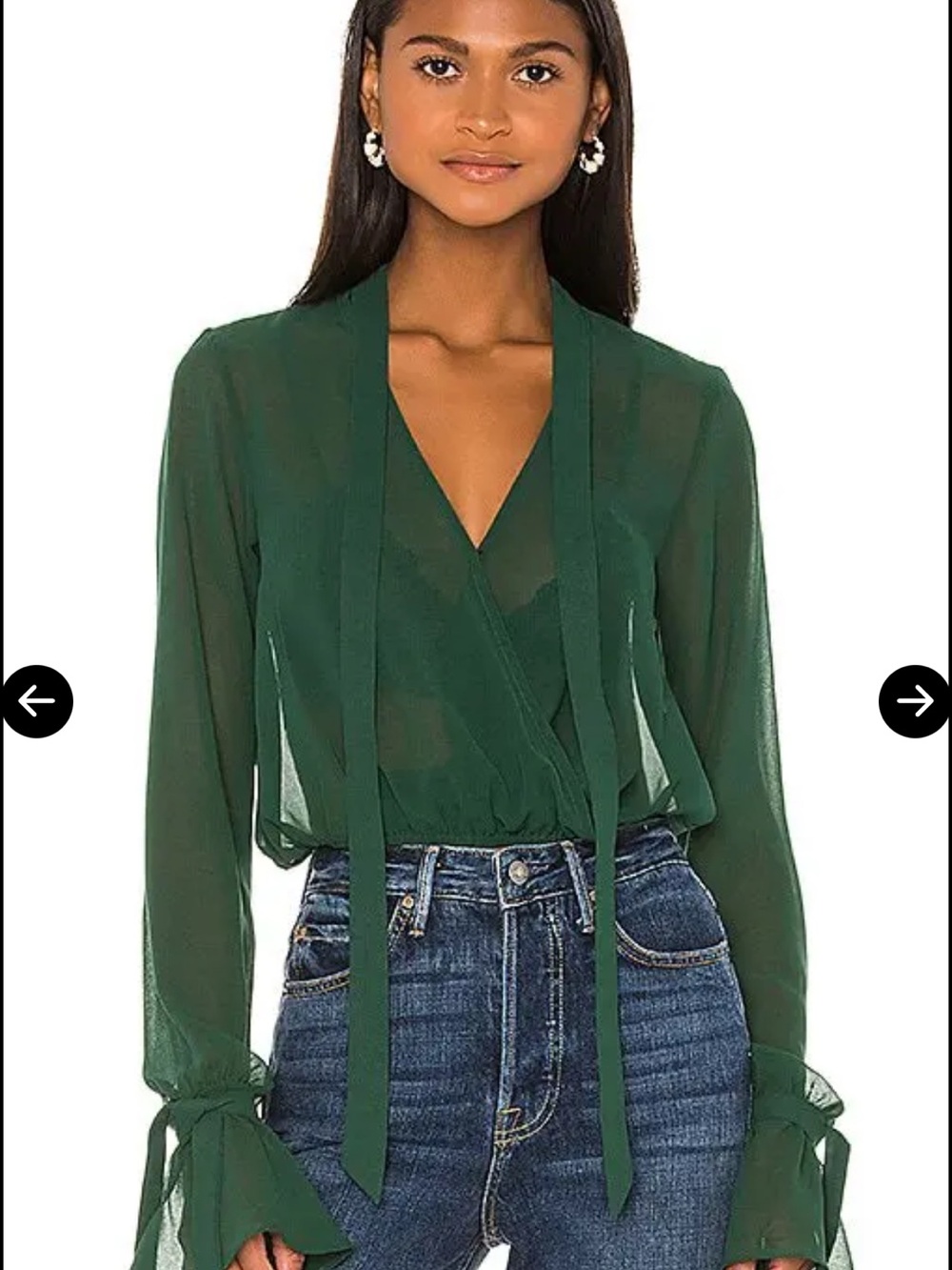 House of Harlow 1960 x REVOLVE Joli Tie Cuff Blouse Forest Green XS